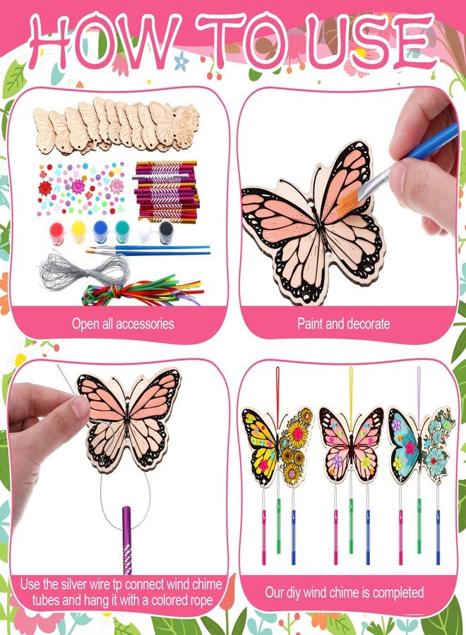 Colingmill 30 Pack Wind Chime Kit Make You Own Crafts Wind Chimes Outdoors Decorative DIY Coloring Wooden Crafts for Gift Art Room Birthday Party Favors(Butterfly Style) - Image 3